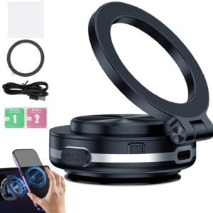 Electric Vacuum Magnetic Car Phone Mount, 360?? Rotatable Car Suction Phone Mount, Vacuum Magnetic Phone Holder, Strong Suction for Car & All Smooth Surface,Compatible with All Phone Types (Black)