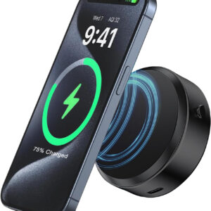 15W Car Electric Suction Cup Magnetic Wireless Charger Phone Holder, Air Vacuum Suction Phone Mount for Mirror and Gym, Compatible with Iphone 12/13/14/15/16 Series, Black
