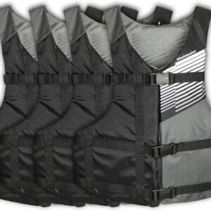 Universal Fit Adult Life Jacket PFD (4 Pack) US Coast Guard Approved, Life Vest for Men and Women 90+ Lbs, Lightweight Neoprene & Adjustable, Ideal for Boating, Kayaking & Water Sports.