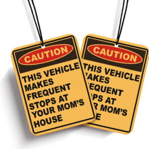 Funny Car Air Freshener Hanging 2Pcs, Funny Gifts Car Accessories for Men Interior, CAUTION Stops at Your Mom‘S House Cars Freshener Interior for Men Guys Funny Gifts (Black I)