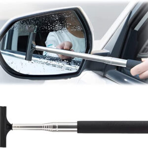 Car Rearview Mirror Wiper, Retractable Auto Glass Squeegee, Water Cleaner with Telescopic Long Rod, Portable Cleaning Tool for All Vehicles, Universal Automotive Accessories (Black)