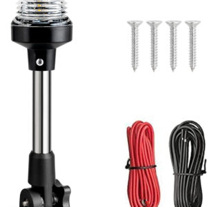 Boat Anchor Light 3-Nautical Mile White LED Fold down Stern Light for Pontoon and Fishing Boat All round 360?? White LED 12-24V (9" Foldable)