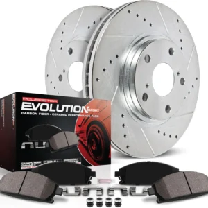 K2126 Front Z23 Carbon Fiber Brake Pads with Drilled & Slotted Brake Rotors Kit for Dodge Ram 1500 1994-1999 [Model Specific]